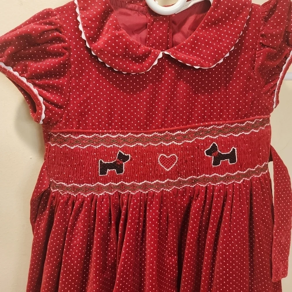 CHARTER CLUB Vintage Rare  Red Venvet Scottie Dog   Girls dress size 6